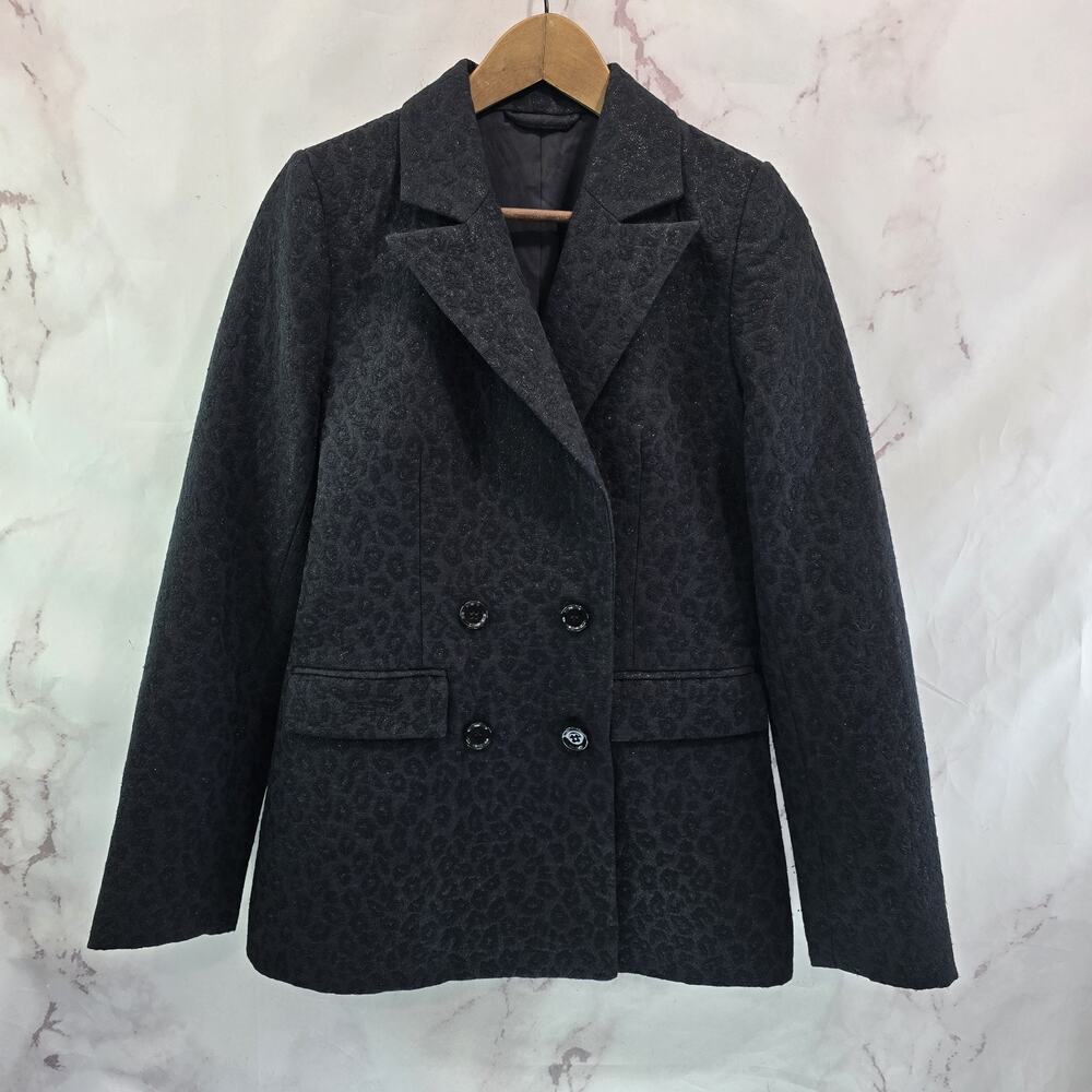 & Other Stories Blazer Women 4 Small Black Jacket Leopard Metallic Sparkle